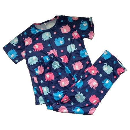 Pijama dama, model Elefanti, albastru/roz, L