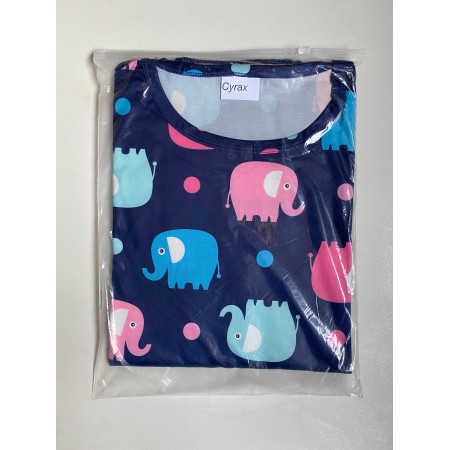 Pijama dama, model Elefanti, albastru/roz, L