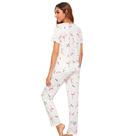 Pijama dama, model Flamingo, alb/roz, M