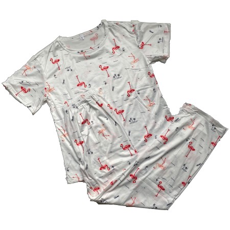 Pijama dama, model Flamingo, alb/roz, XL