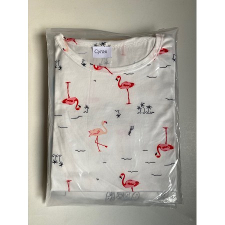 Pijama dama, model Flamingo, alb/roz, XL