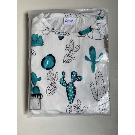 Pijama dama, model cactus, verde/alb, XL