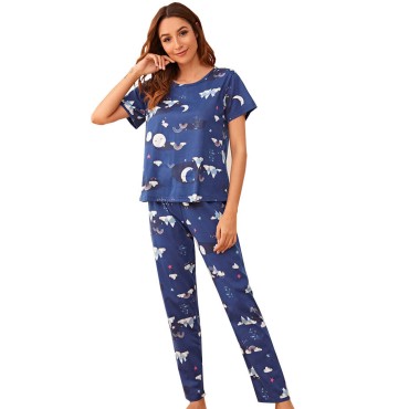 Pijama dama, model Curcubeu, albastru/alb, L
