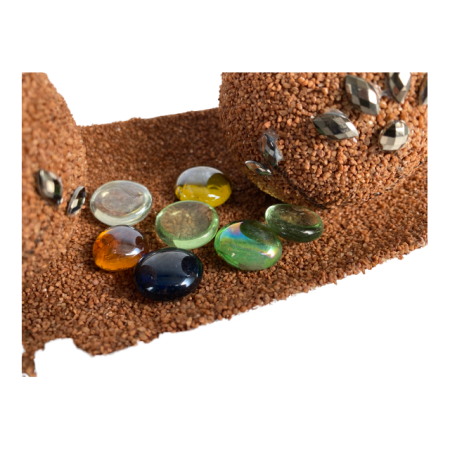 Suport lumanari, pietricele si tava inclusa, maro, 26x10 cm