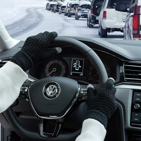 Manusi de Dama,  Functie Touchscreen (ecran tactil), Material Acril Tricotat, Manseta Elastica, Interior Catifelat, Marime Universala, Negru