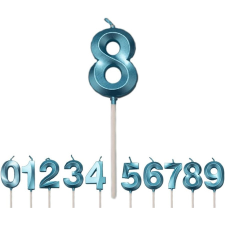 Lumanare Cifra 8, Cyrax, Model Diamond, 5 x 3.4 cm, Albastru