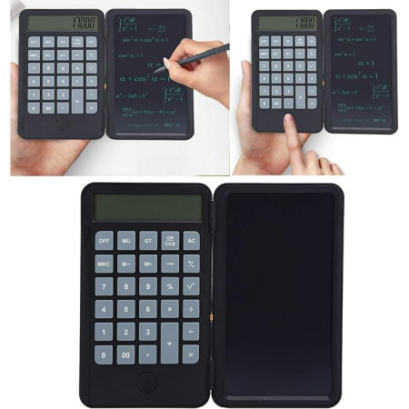 Calculator de Mana Reincarcabil cu Tabla de Scris,  Calculator Portabil, Ecran LCD, Afisaj cu 12 Cifre, Ecran de 15 cm, Culoare Negru