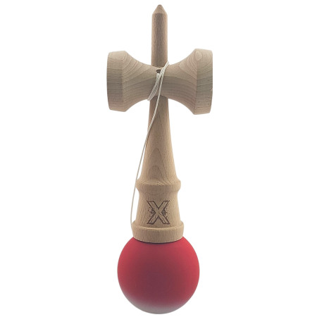 Kendama X Originala, Profesionala, Cyrax, din Lemn, Rubber Grip, 18 cm, Rosu/Alb