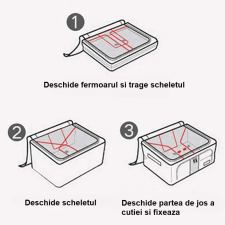 Cutie Depozitare,  66L, din Material Textil, 50 x 40 x 33 cm, pentru Haine si Lenjerii, Model Flori de Primavara, Gri