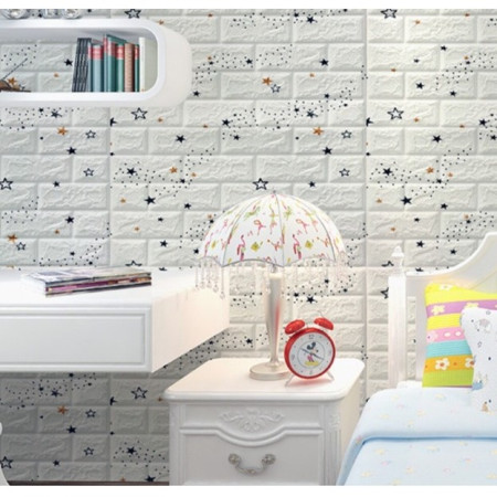 Set 10 Placi de Tapet,  Autoadezive, 70 x 77 cm, Suprafata Acoperita 5.3 mp, din PVC, Model Stelute Curcubeu, Alb