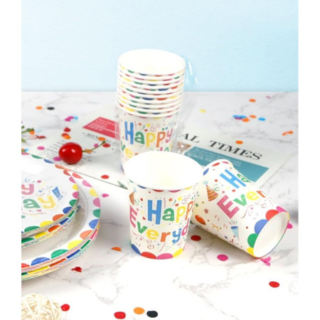 Set 10 Pahare de Carton, Cyrax, Model Happy Everyday, 13 x 7 x 5 cm, Multicolor