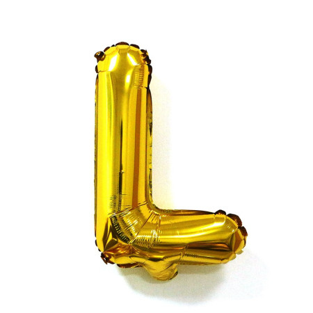 Balon Folie Metalizata Litera L, Cyrax, 40 cm, Umflati cu Heliu sau Aer, Ambalaj Individual, Pai inclus, Auriu