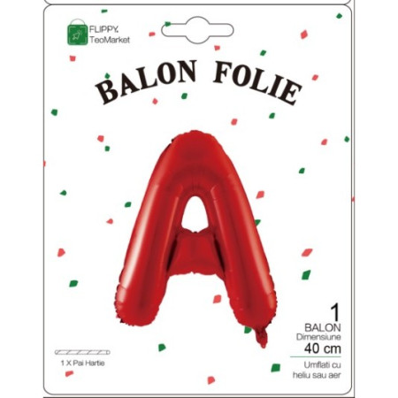 Balon Folie Metalizata Litera A, Cyrax, 40 cm, Umflati cu Heliu sau Aer, Ambalaj Individual, Pai inclus, Rosu