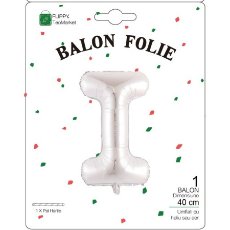 Balon Folie Metalizata Litera I, Cyrax, 40 cm, Umflati cu Heliu sau Aer, Ambalaj Individual, Pai inclus, Argintiu