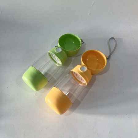 Sticla Animale,  Portabila, pentru Hrana si Apa, din ABS, 400 ml/182 ml, 25.5 x 8 x 9 cm, Verde