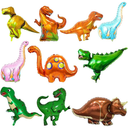 Balon din Folie Metalizata, Cyrax, Mini Figurine Dinozauri, Model Velociraptor, Tematica Aniversare, 48x43 cm, Ambalaj Individual, Pai Inclus, Umflare cu Aer sau Heliu, Multicolor