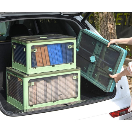 Cutie de depozitare pliabila,  Cu capac, 40 L, Plastic, 47x35x24.5 cm, Verde