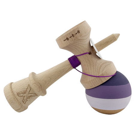 Kendama X Originala, Profesionala, Cyrax, Rubber Grip, Cupe Mari KING SIZE V3, Gaura in Baza, Rulment Metalic, din lemn 18 cm, Ata 62/65 cm, Special Purpuriu/Mov/Lila