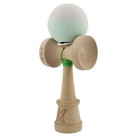 Kendama X Originala, Profesionala, Cyrax, Rubber Grip, Cupe Mari KING SIZE V3, Gaura in Baza, Rulment Metalic, din lemn 18 cm, Ata 62/65 cm, Gradient Roz/Verde