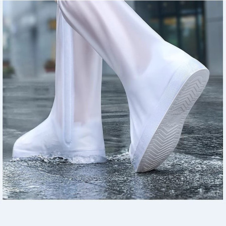 Protectie Incaltaminte pentru Ploaie si Noroi,  Impermeabila, Talpa Antiderapanta, cu Fermoar si Capsa, Inaltime 40 cm, Marime L 38-39, Alb