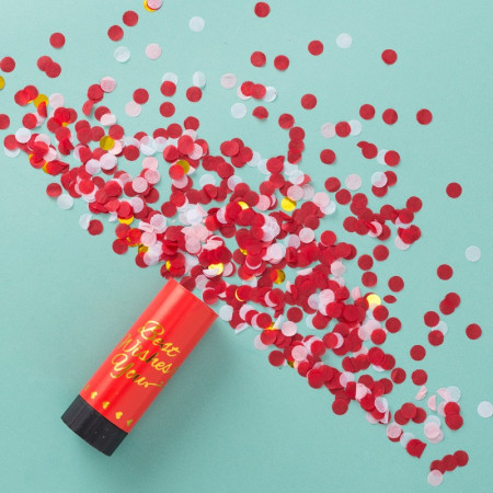 Tun de Confetti, Cyrax, Best Wishes 11 x 4 cm, Model Buline din Hartie si Folie, Rosu