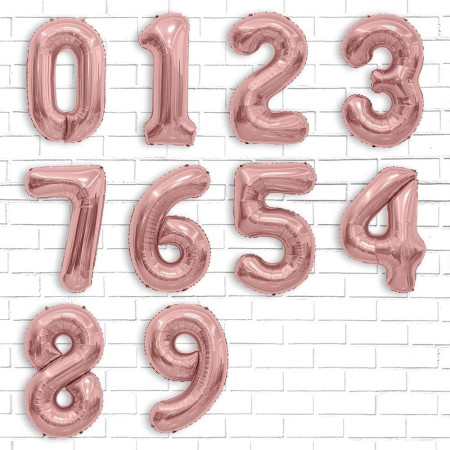 Balon din Folie Metalizata Cyrax, Figurina Cifra, Tema Aniversare 100 cm, Ambalaj Individual, Pai inclus, Umflare cu Aer sau Heliu, Coral, Rose Gold, Cifra 3