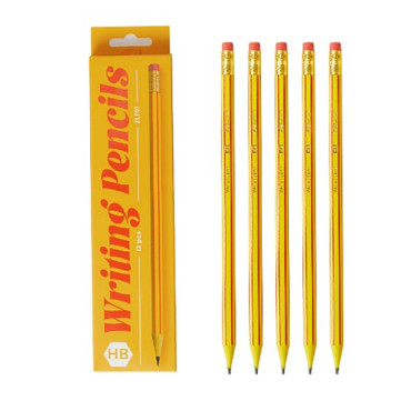 Set 12 Creioane Negre,  HB, pentru Scoala, cu Radiera, Model Portocaliu-Rosu, 19 cm