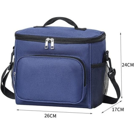 Geanta pentru Pranz, Cyrax, Multifunctionala, Compartimentata, 2 Tipuri de Manere, Impermeabila, 26x24x17 cm, Albastru