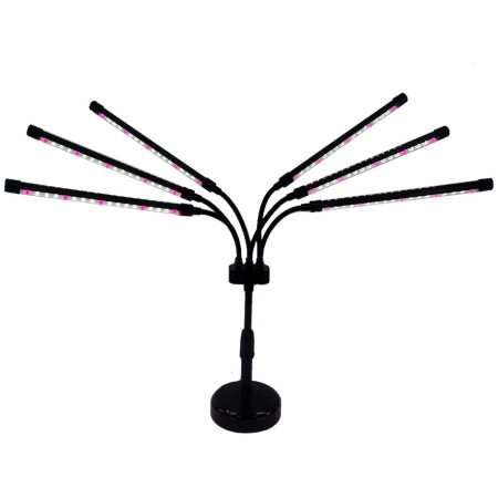 Lampa UV pentru cresterea plantelor,  conectare la retea, 30W, 6 capete, 108 LED-uri, ajustabila pana la 68.5 cm, Lumina Alb Mov