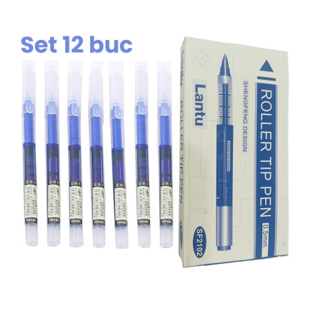 Set Pixuri Profesionale cu Bila,  pe Baza de Apa Set 12 bucati, Varf Ascutit de 0.5 mm, Pentru Scoala sau Birou, Albastru 
