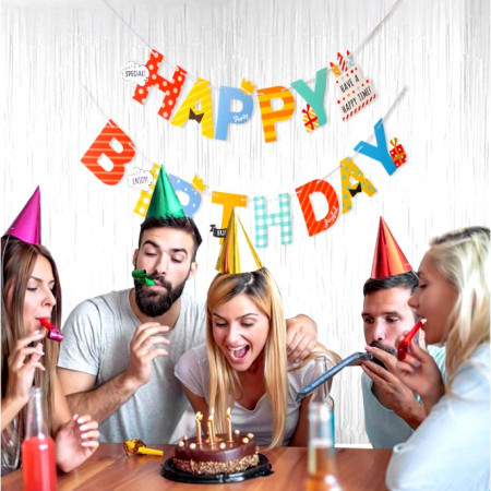 Banner Happy Birthday 100x200 cm, Cyrax, Rola de Ata Inclusa, Tematica Aniversare, Multicolor