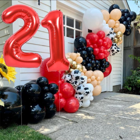 Balon din Folie Metalizata Cyrax, Figurina Cifra, Tema Aniversare 40 cm, Ambalaj Individual, Pai inclus, Umflare cu Aer sau Heliu, Rosu, Cifra 2