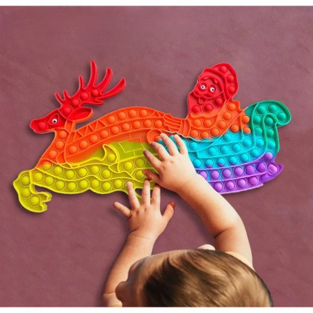 Jucarie Antistres, Cyrax, Tip Pop It Now and Flip It, Sania Lui Mos Craciun cu Renul, 42 x 21 cm, Multicolor