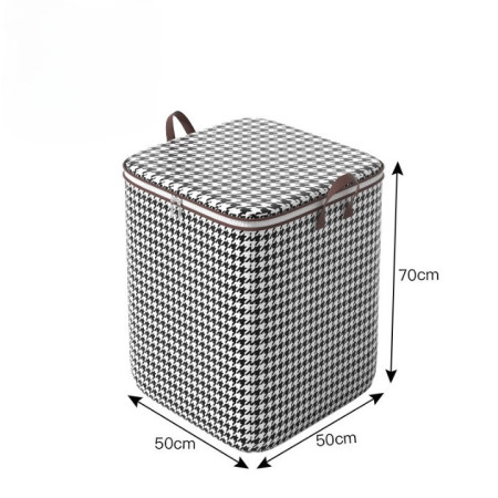 Cutie de Depozitare cu Fermoar,  Pliabila, Maner Ranforsat, Fermoar Rezistent, pentru Haine, Paturi, Plapumi, Perne, Lenjerii de Pat, Jucarii, 50x50x70 cm, 180 Litri, in Carouri, Alb-Negru