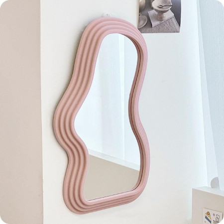 Oglinda de Perete,  Decorativa, pentru Baie, Dormitor, Sufragerie, Model Minimalist, Forma Asimetrica, 40.3x26 cm, Roz
