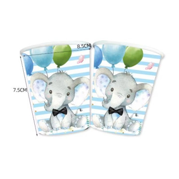 Set 10 Pahare, Cyrax, Imprimeu Elefant, din Carton, 7.5 x 8.5 cm, Albastru