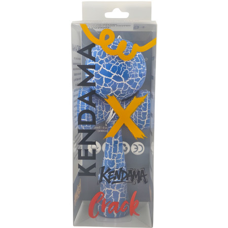 Kendama X Originala, Profesionala, Cyrax, Kendama Cracked, din Lemn – 18 cm, Crack Albastru/Alb