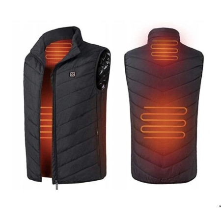 Vesta Inteligenta Incalzita,  Unisex, 2 Zone de Incalzire, Umplutura Bumbac, 3 Trepte de Temperatura, Incarcare USB, Negru, sub 45 kg, Marime S