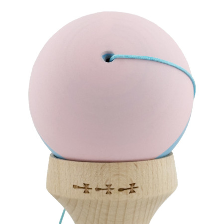 Kendama X Originala, Profesionala, Cyrax, Rubber Grip, Cupe Mari KING SIZE V3, Gaura in Baza, Rulment Metalic, din lemn 18 cm, Ata 62/65 cm, Bicolor Roz/Bleu