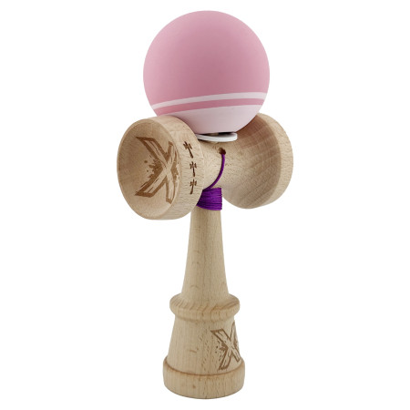 Kendama X Originala, Profesionala, Cyrax, Rubber Grip, Cupe Mari KING SIZE V3, Gaura in Baza, Rulment Metalic, din lemn 18 cm, Ata 62/65 cm, Bicolor Roz/Roz deschis