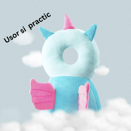 Perna tip Rucsac pentru Protectia Capului,  Tetiera tip Unicorn, pentru Bebelusi, 33x6x19 cm, 180 g, Albastru