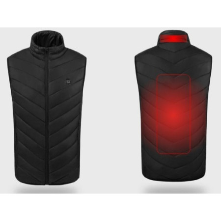 Vesta Inteligenta Incalzita,  Unisex, 2 Zone de Incalzire, Umplutura Bumbac, 3 Trepte de Temperatura, Incarcare USB, Negru, 45 - 50 kg, Marime M