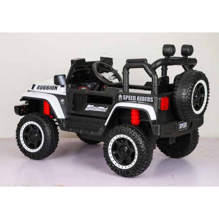 Masina Electrica pentru Copii, Cyrax, Off-Road, Conectare Bluetooth, telecomanda, Tractiune Spate, Lumina Intermitenta, Baterie 12V 7Ah, 120 x 63 x 68cm, Alb
