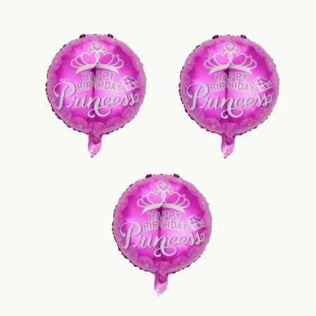 Balon din Folie Metalizata, Cyrax, Figurine, Model Princess, Happy Birthday, Tematica Aniversare, 45 cm, Ambalaj Individual, Pai Inclus, Umflare cu Aer sau Heliu, Multicolor