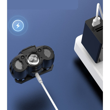 Lanterna LED de Cap,  cu Suport Inclus, Incarcare USB Tip C, Raza 100-200m, 5W, 6 Trepte de Lumina, 400 mAh, Gri