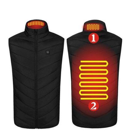 Vesta Inteligenta Incalzita,  Unisex, 2 Zone de Incalzire, Umplutura Bumbac, 3 Trepte de Temperatura, Incarcare USB, Negru, 45 - 50 kg, Marime M