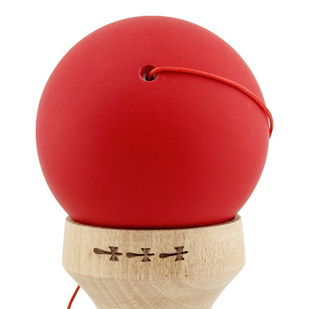 Kendama X Originala, Profesionala, Cyrax, Rubber Grip, Cupe Mari KING SIZE V3, Gaura in Baza, Rulment Metalic, din lemn 18 cm, Ata 62/65 cm, Bicolor Rosu/Alb