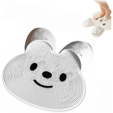 Covoras de Baie,  pentru Masaj/Spalat Picioare, din TPE, Antiderapant, 45 x 45 cm, Model Iepuras, Alb