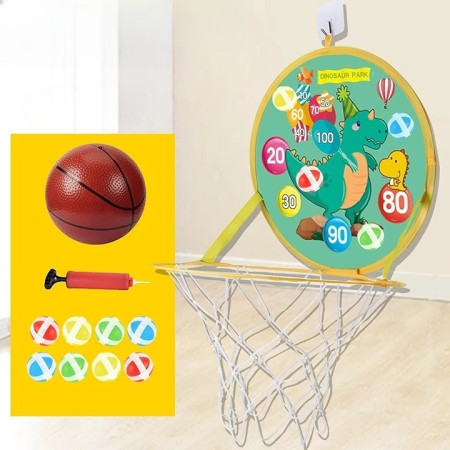 Jucarie Interactiva, Cyrax, 2 in 1, Cos de Basket si Tinta de Darts, Minge 16 cm, Pompa, 8 Mingii cu Scai, Model Dragon, Multicolor