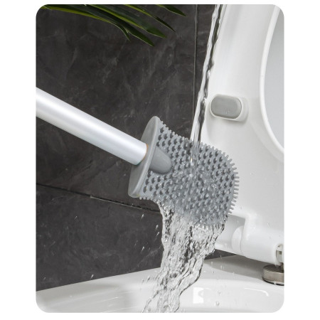 Perie de Toaleta,  cu Recipient pentru Lichid, perie din TPR, Montare fara Perfoare, 12 x 6.5 x 40 cm, Gri